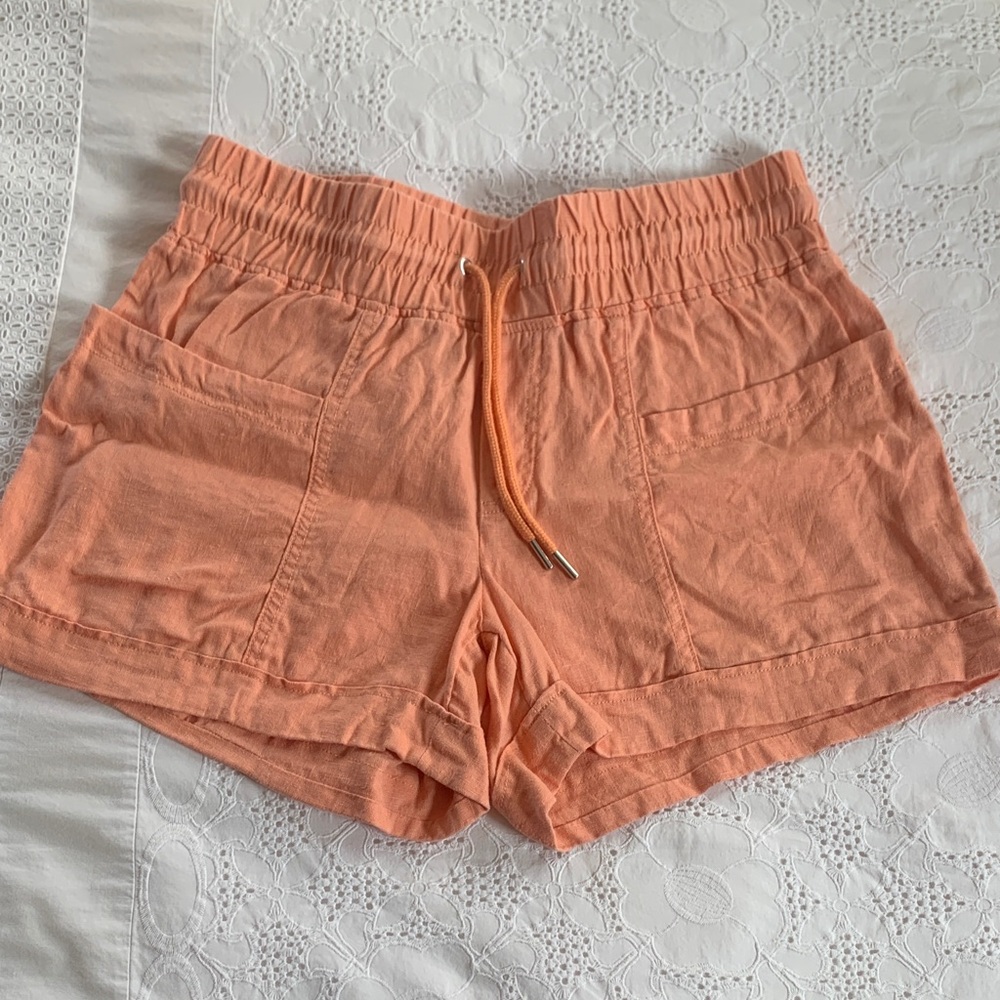 •Athleta Peach Drawstring Linen Shorts•
